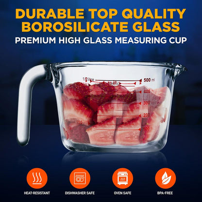 Glass Measuring Cup 500ml Precise Pouring Borosilicate Glass