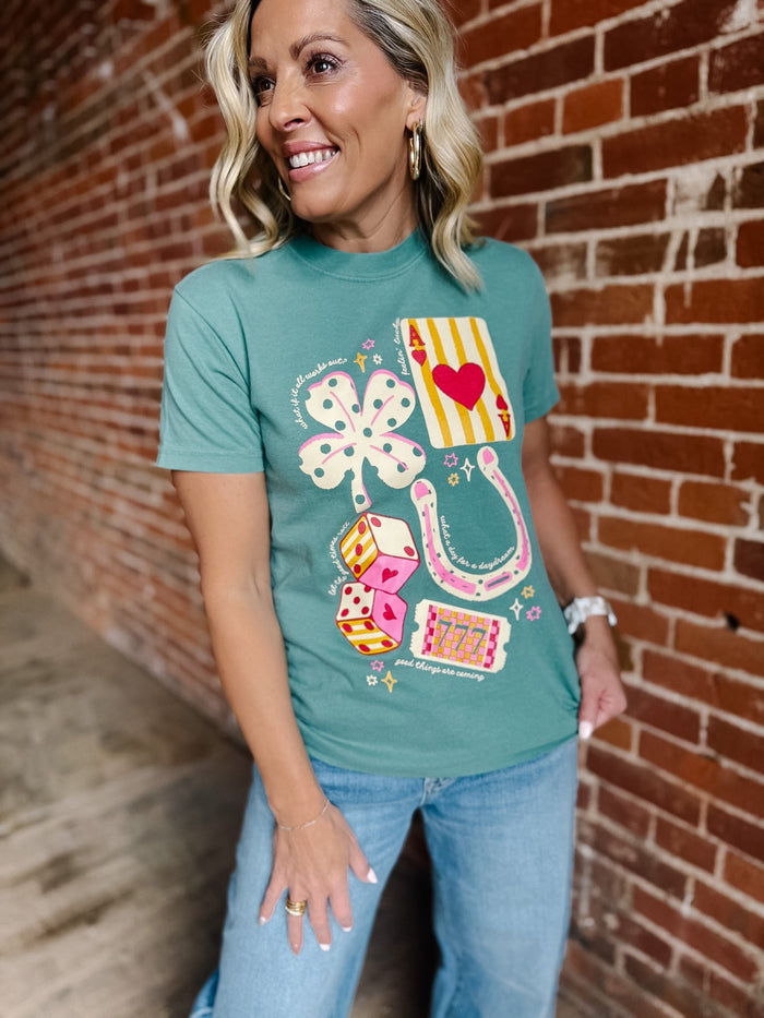 Good Luck Trinkets Graphic Tee, Light Green