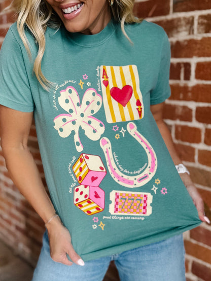 Good Luck Trinkets Graphic Tee, Light Green