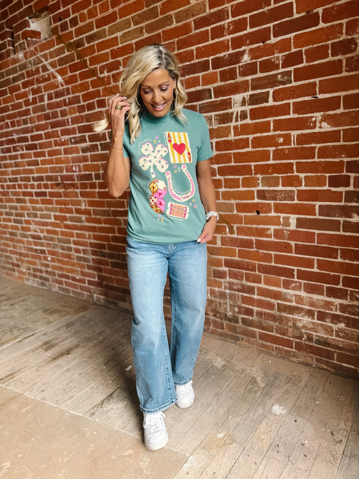 Good Luck Trinkets Graphic Tee, Light Green