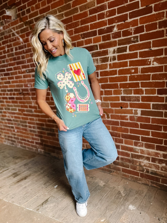 Good Luck Trinkets Graphic Tee, Light Green