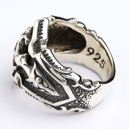 Interior view of gothic ring showing authentic 925 sterling silver stamp and hollowed construction