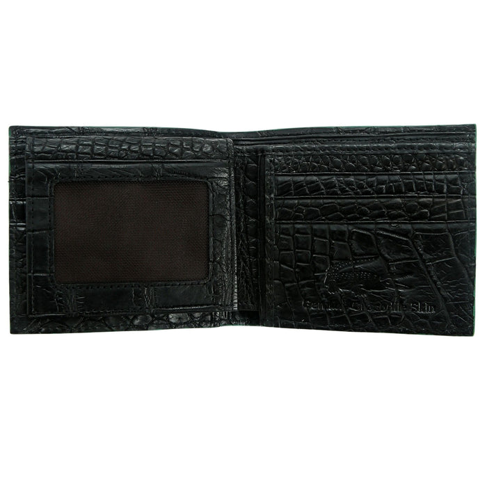 Full interior view of the black crocodile leather showing 10 card slots and 2 clear ID windows.