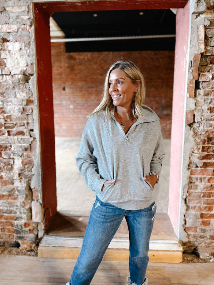 Halo Quarter Zip Pullover, Heather Grey