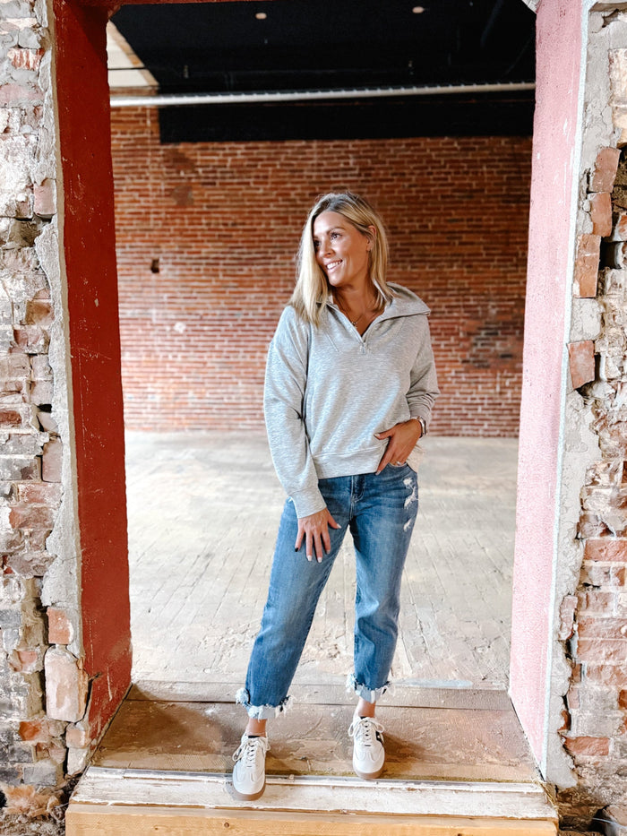 Halo Quarter Zip Pullover, Heather Grey