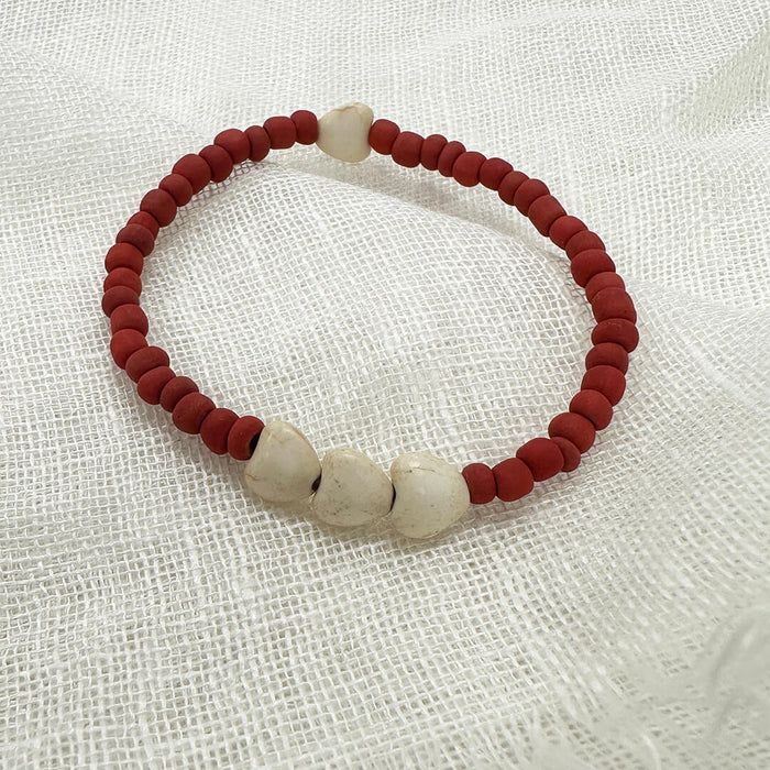 Handmade Red Ceramic Bracelet with Howlite Hearts | Made in USA