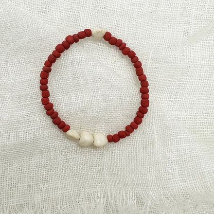 Handmade Red Ceramic Bracelet with Howlite Hearts | Made in USA