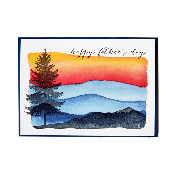 Happy Father's day tree and mountains, letterpress printed card.  Eco friendly, happy fathers day