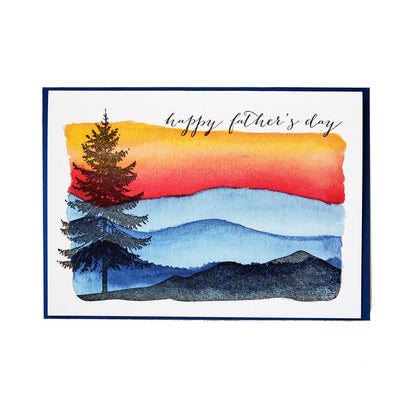 Happy Father's day tree and mountains, letterpress printed card.  Eco friendly, happy fathers day