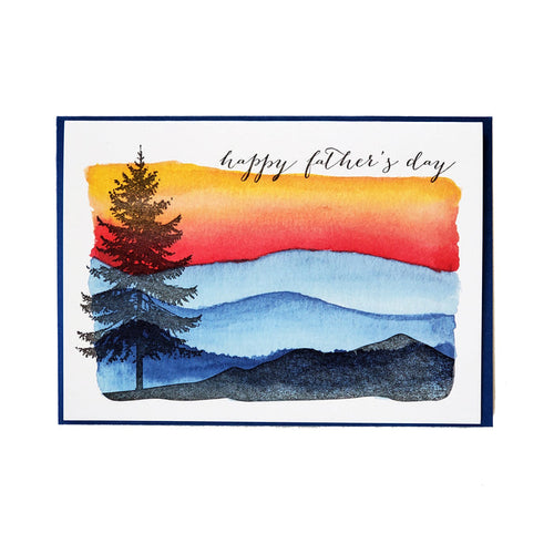 Happy Father's day tree and mountains, letterpress printed card.  Eco friendly, happy fathers day
