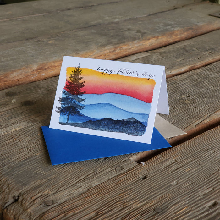 Happy Father's day tree and mountains, letterpress printed card.  Eco friendly, happy fathers day