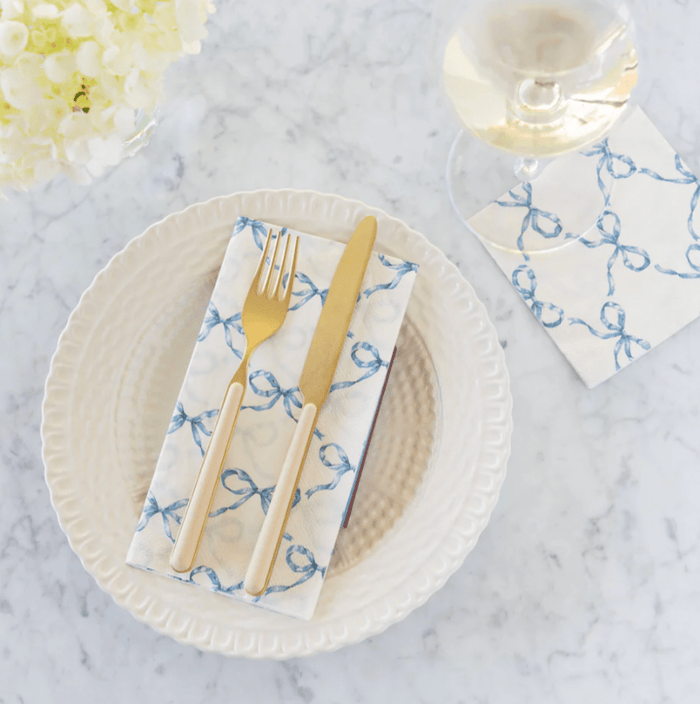 Hester & Cook Party Heirloom Blue Bow Napkins (Select Size)