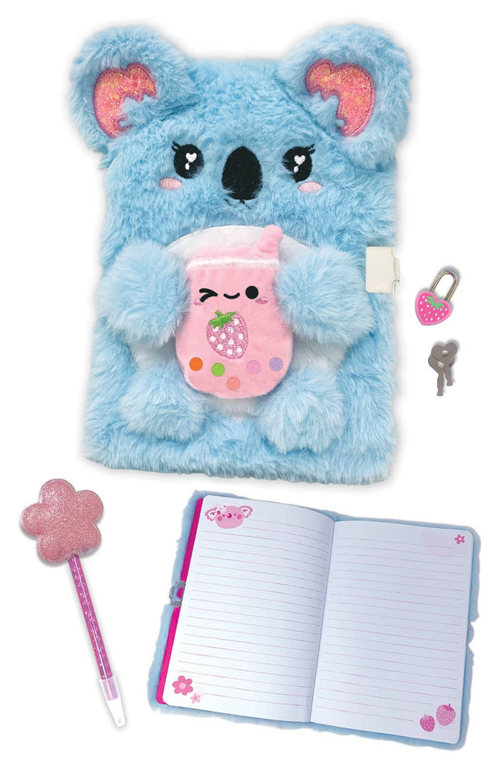 Hot Focus Koala - Fuzzy Diary with Lock and Keys Journal