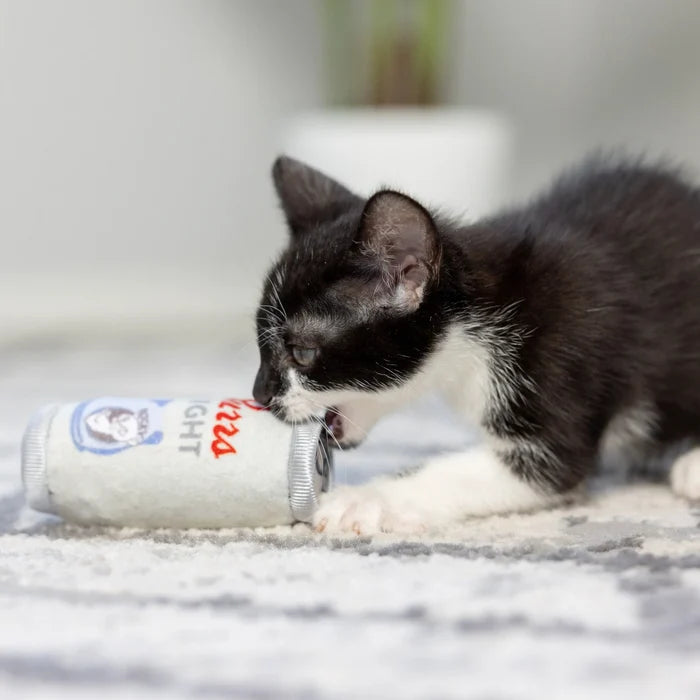 Huxley & Kent Purrs Light Plush Cat Toy - Squeaky Crinkle Beer Can Toy - Dog.Dog.Cat.