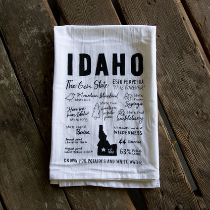 Idaho Facts Tea Towel, flour sack towel