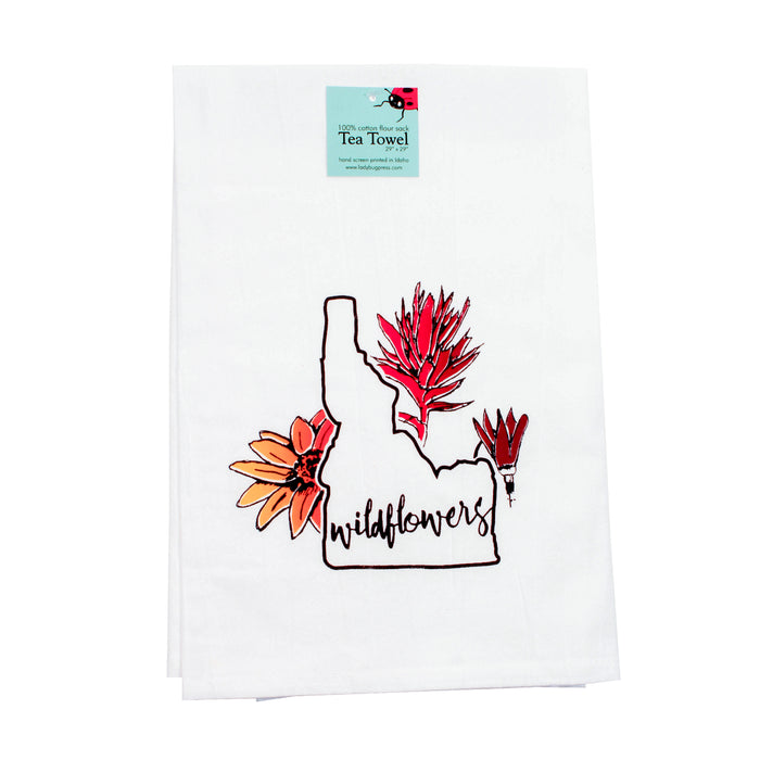 Idaho Wildflowers Tea Towel, Screen Printed flour sack towel