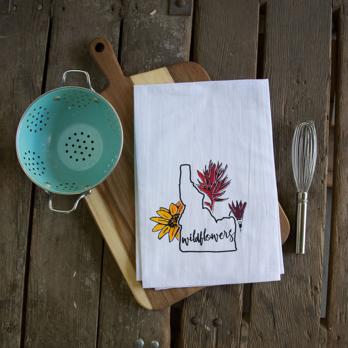 Idaho Wildflowers Tea Towel, Screen Printed flour sack towel