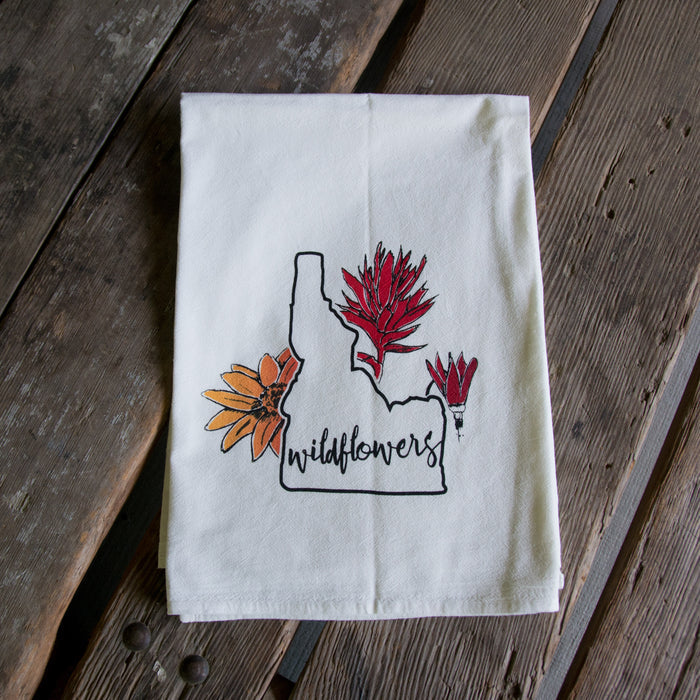 Idaho Wildflowers Tea Towel, Screen Printed flour sack towel
