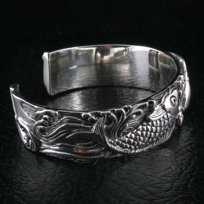 Handcrafted Japanese koi 925 silver bangle bracelet side profile
