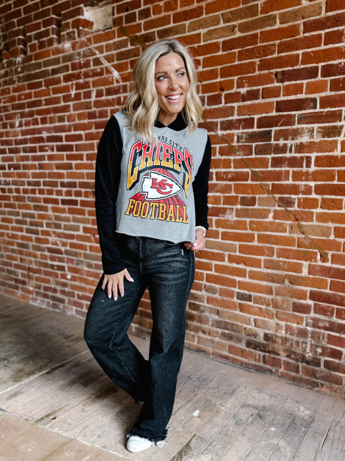 Kansas City Chiefs Block Crop Hoodie, Black