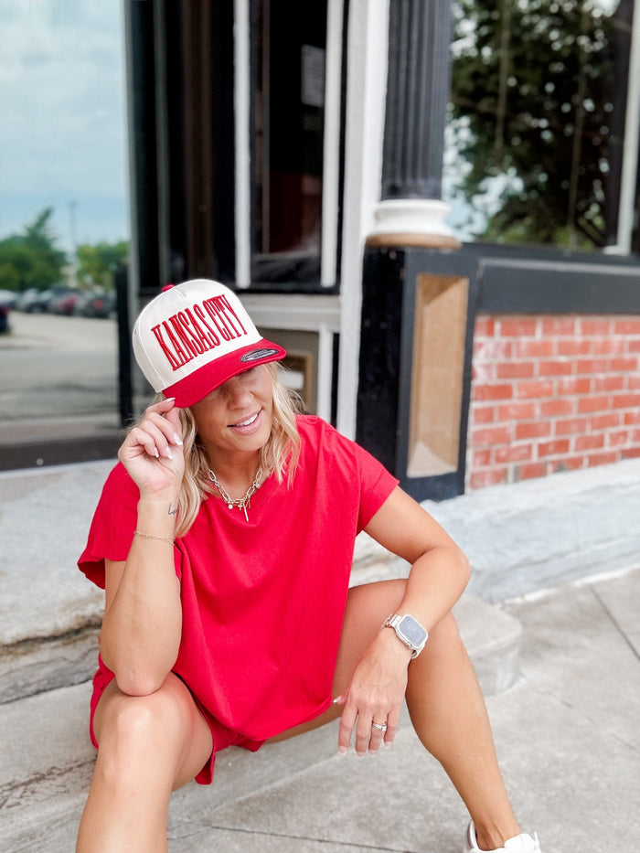 Kansas City Embroidered Canvas Baseball Cap, Tan/Red