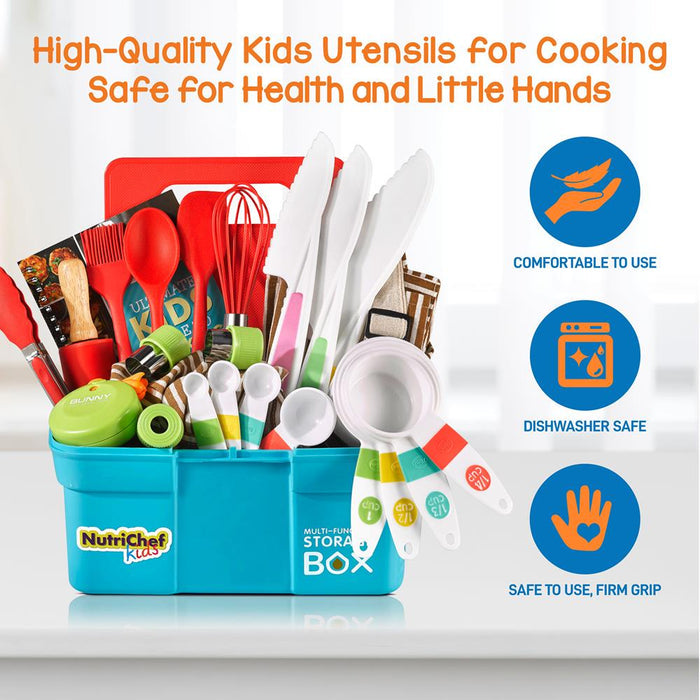 Kids Cooking & Baking Set - Safe Nylon Tools, Recipe Cards, Unisex Apron