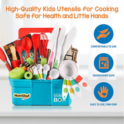 Kids Cooking & Baking Set - Safe Nylon Tools, Recipe Cards, Unisex Apron