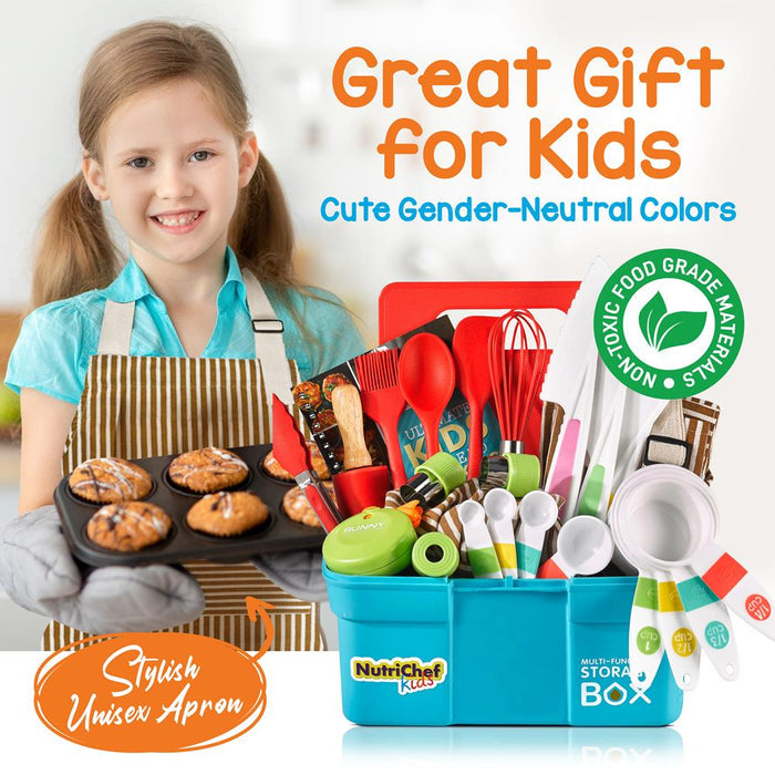 Kids Cooking & Baking Set - Safe Nylon Tools, Recipe Cards, Unisex Apron