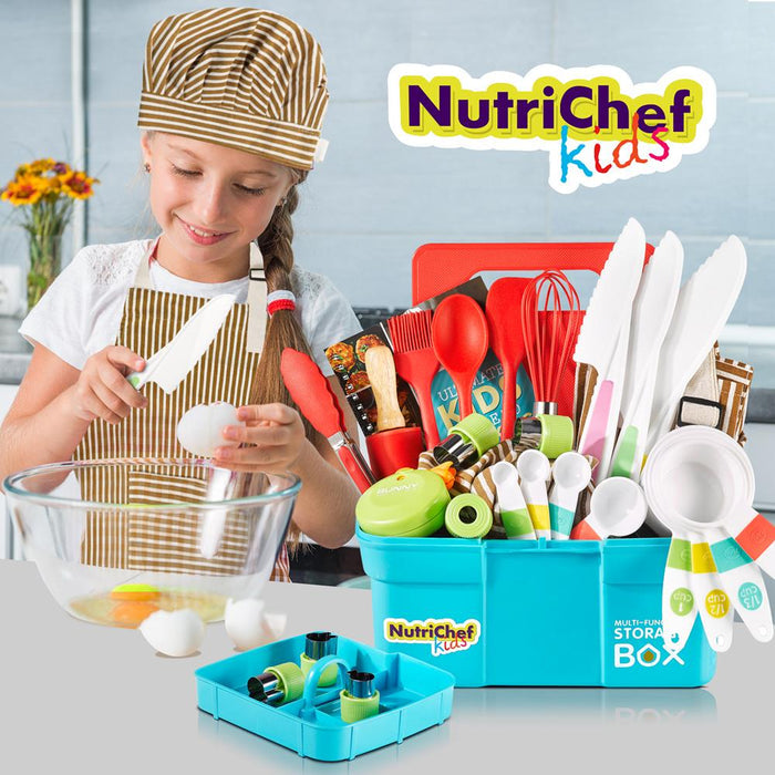 Kids Cooking & Baking Set - Safe Nylon Tools, Recipe Cards, Unisex Apron
