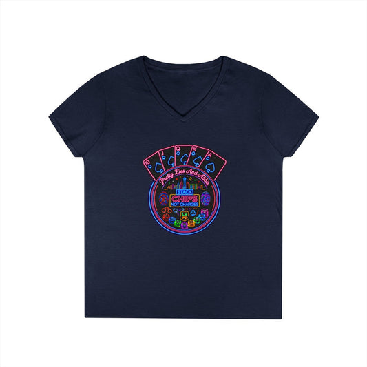 Ladies' V-Neck T-Shirt — "Stack Chips Not Charges"  Crime Con 26' (No logo)