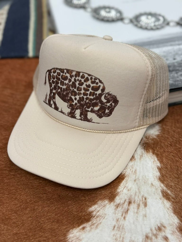 Leopard Buffalo Trucker HatKhaki