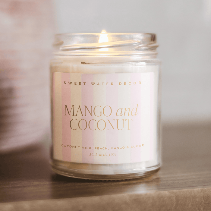 Mango and Coconut Soy Patterned Candle - Clear Jar - 9 oz - Sweet Water Decor - Candles