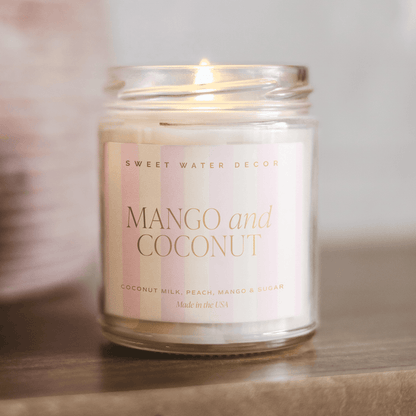 Mango and Coconut Soy Patterned Candle - Clear Jar - 9 oz - Sweet Water Decor - Candles