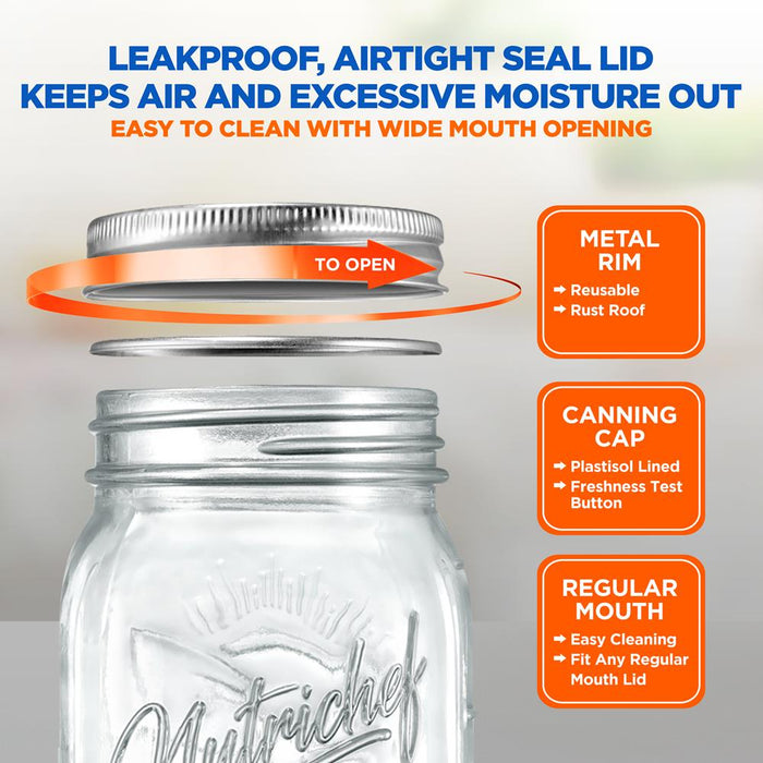 Mason Jars 2-Pack 16 oz - Airtight Seal, Thick Glass, Silver Lids