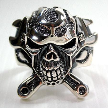 Mechanic Wrench Cross Skull Ring-Bikerringshop