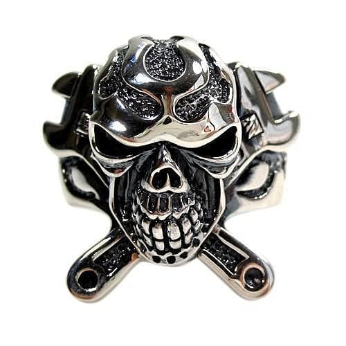Mechanic Wrench Cross Skull Ring-Bikerringshop