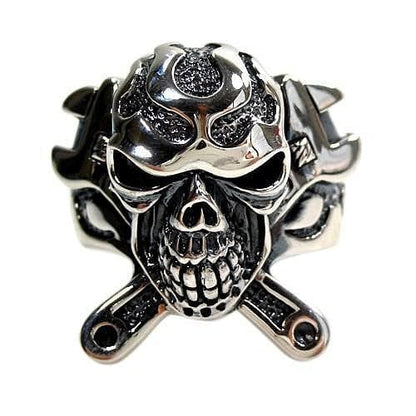 Mechanic Wrench Cross Skull Ring-Bikerringshop
