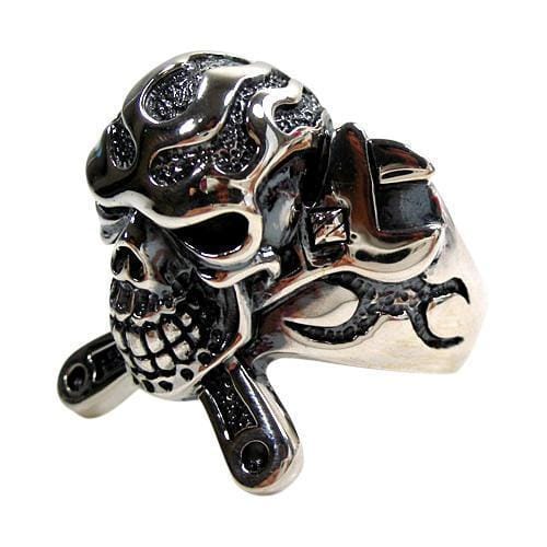 Mechanic Wrench Cross Skull Ring-Bikerringshop