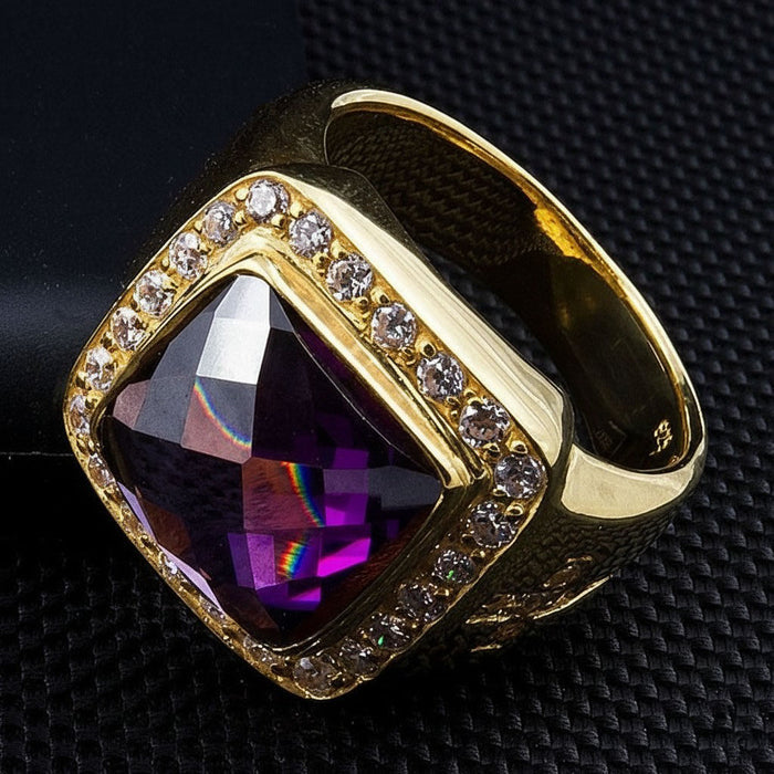 A February birthstone ring for men with a Christian cross motif, perfect as a meaningful religious gift.