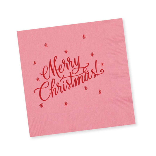 Natalie Chang Christmas NAPKINS | PINK with RED (25 per package) Merry Christmas Cups (Frost and Foam)