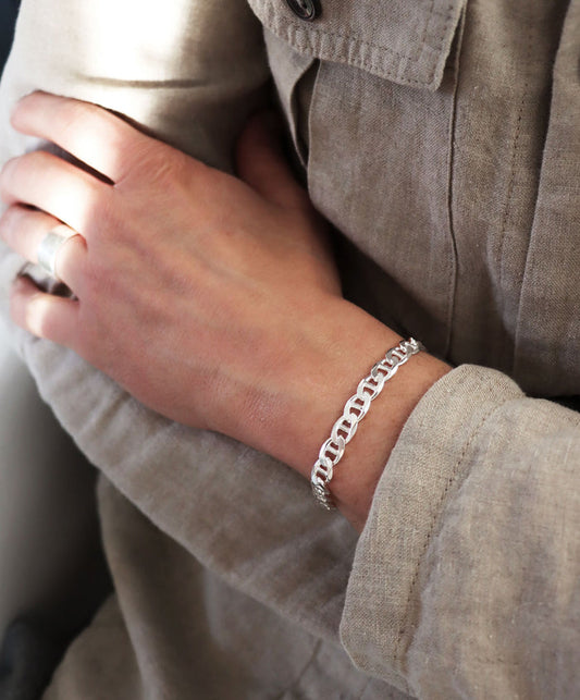 Armband till herr med kedja i äkta silver, modell: Marina / Ankar kedja