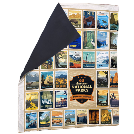 National Parks Wilderness Wonders Fleece Lined Blanket - Heavyweight Breathable Black Grid Fleece Backing - USA Made