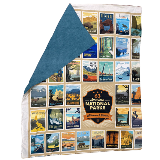 National Parks Wilderness Wonders Polartec Fleece Lined Blanket - Teal Backing - USA Made