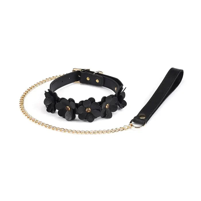 Night Blossom Leather Collar and Leash