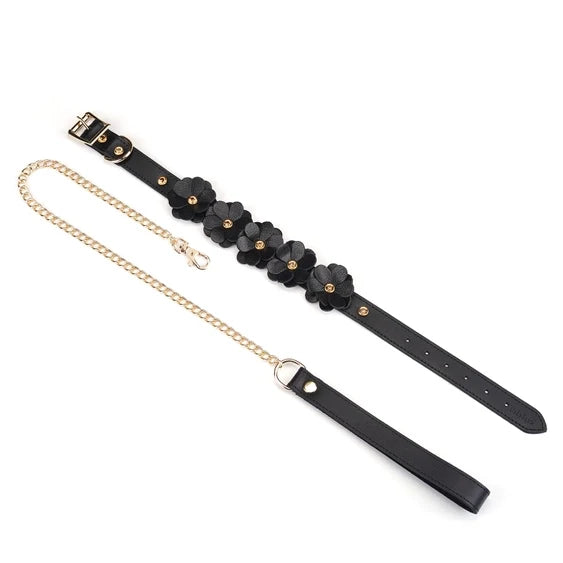 Night Blossom Leather Collar and Leash
