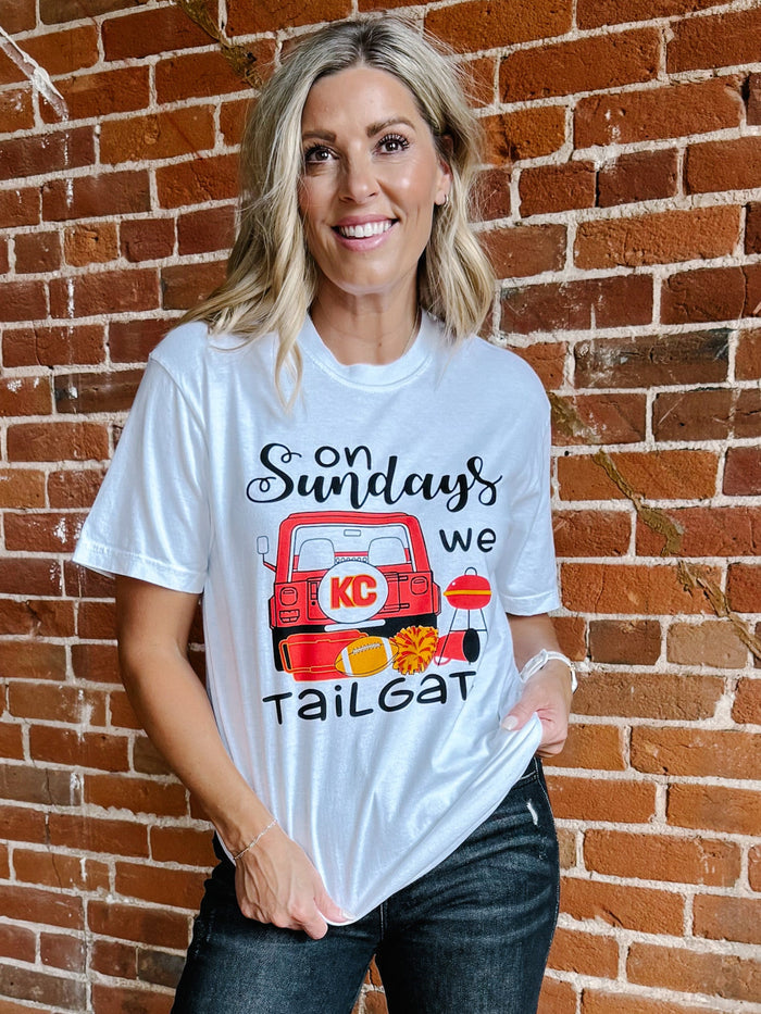 On Sundays We Tailgate Graphic Tee, Pigment Dyed White