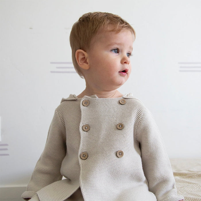 Organic Cotton Blue Hooded Baby Jacket | Chunky Knit Sweater