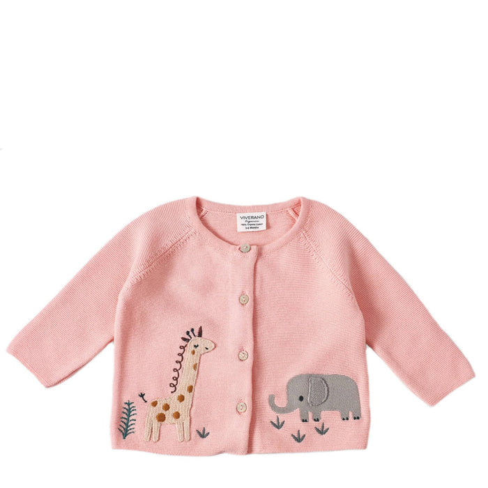 Organic Cotton Pink Safari Cardigan | Ethical Baby Clothing