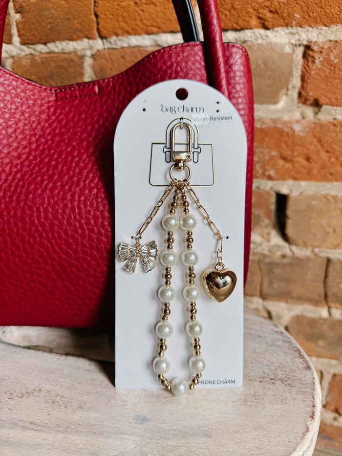 Pearl & Heart Charm Bag or Phone Chain