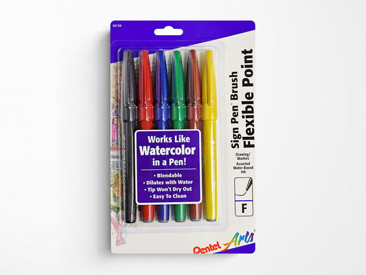 Pentel Sign Pen Brush - Set of 6 Basic Colors